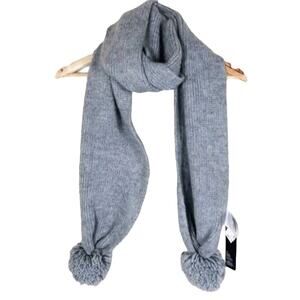 NWT H&M Knit Scarf Gray Pom Pom Long Cozy Softcore Winter Clean Girl Neutral